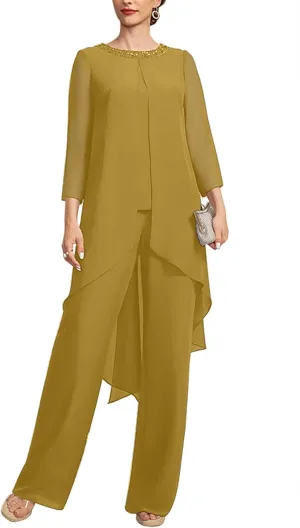 2 Pieces Mother of The Bride Pant Suits with Beading Sequins Separates Pant Suits for Women Dressy Wedding ZXF014