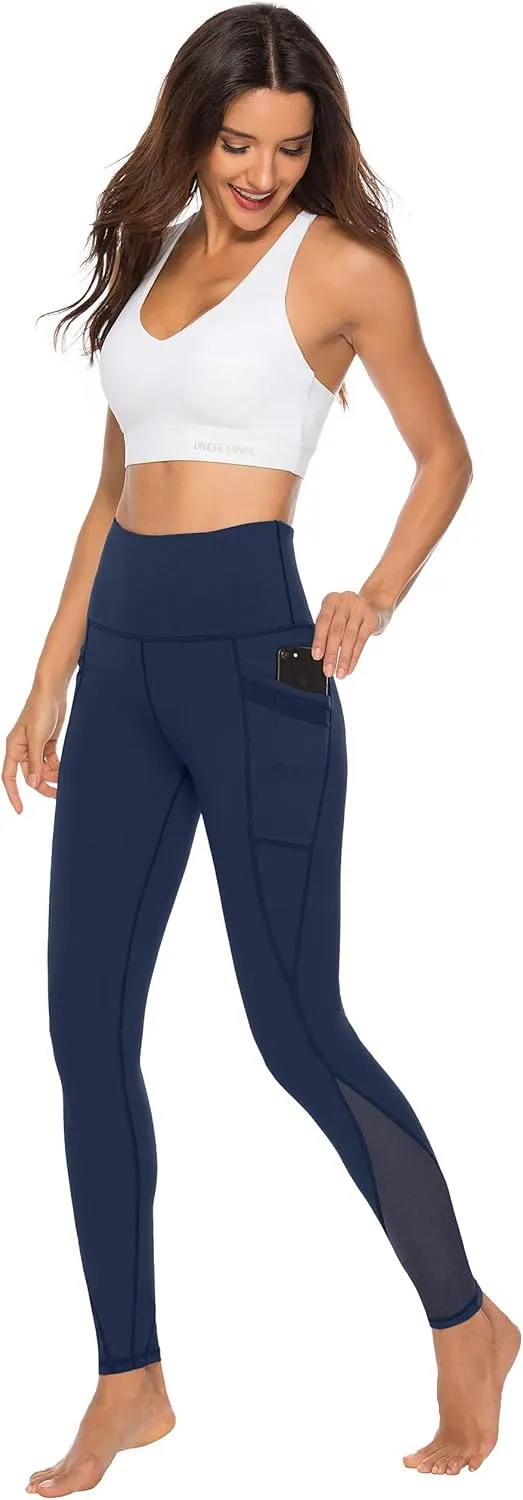 AFITNE Womens High Waist Mesh Yoga Leggings with Side Pockets, Tummy Control Workout Squat-Proof Yoga Pants