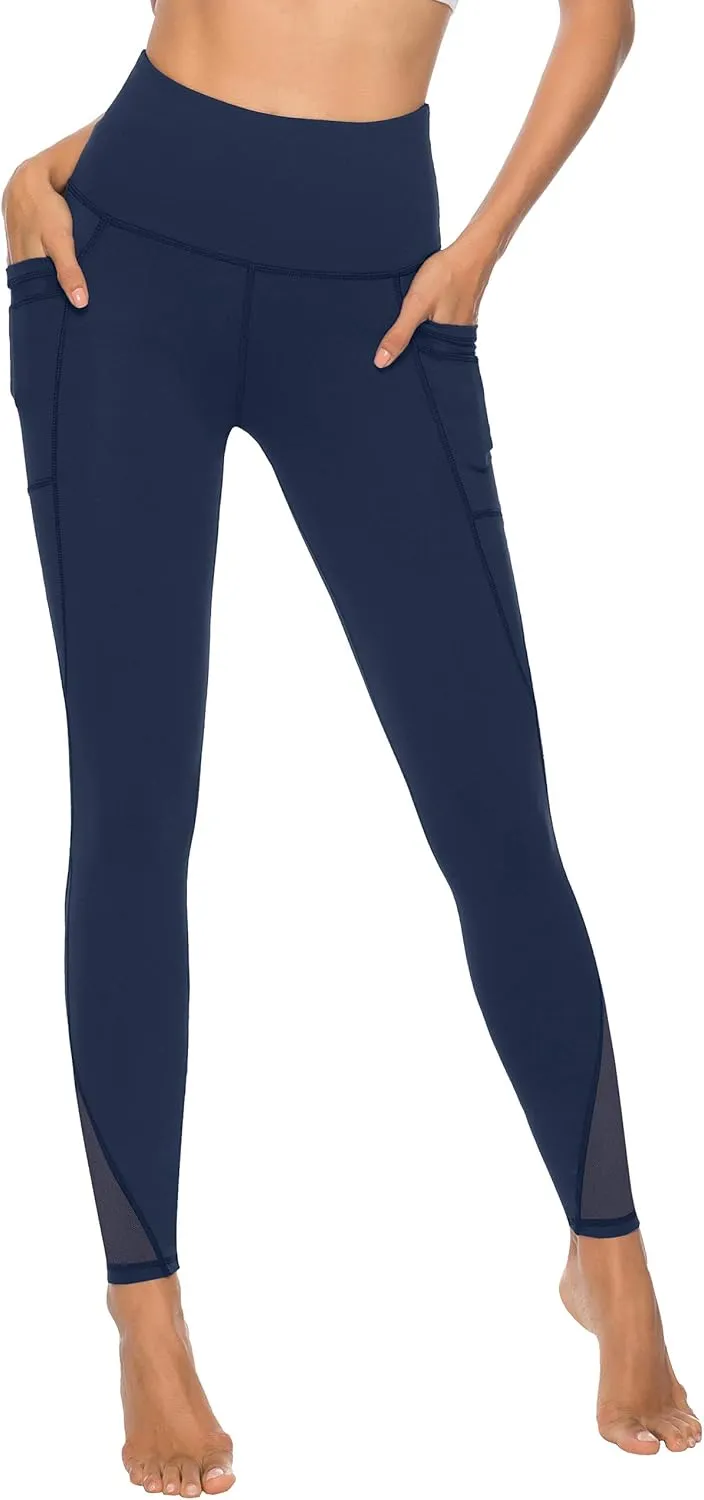 AFITNE Womens High Waist Mesh Yoga Leggings with Side Pockets, Tummy Control Workout Squat-Proof Yoga Pants