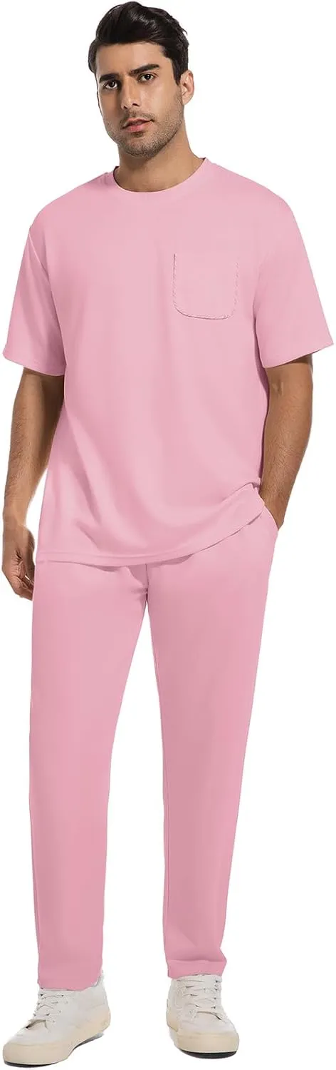 ANOTWENER Men's Tracksuit 2 Piece Sets Summer Outfits for Men Casual Short Sleeve Shirt and Pants Set