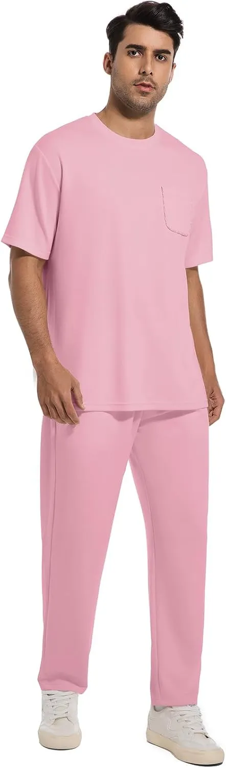 ANOTWENER Men's Tracksuit 2 Piece Sets Summer Outfits for Men Casual Short Sleeve Shirt and Pants Set