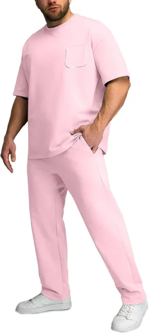 ANOTWENER Men's Tracksuit 2 Piece Sets Summer Outfits for Men Casual Short Sleeve Shirt and Pants Set