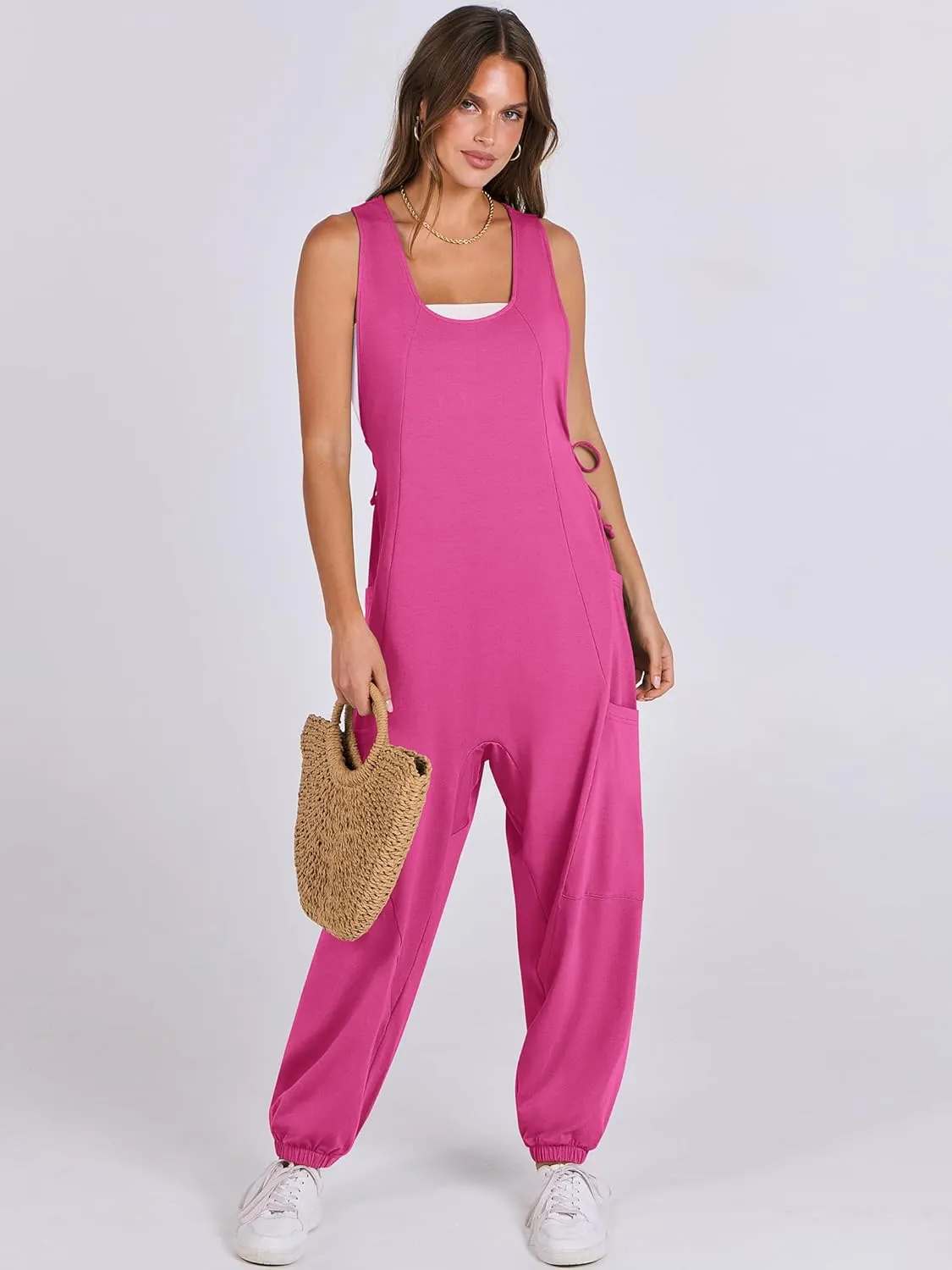 ANRABESS Women Overalls Jumpsuits Loose Casual Dressy Sleeveless Baggy Harem Pants Romper Jumpers 2025 Trendy Summer Outfits