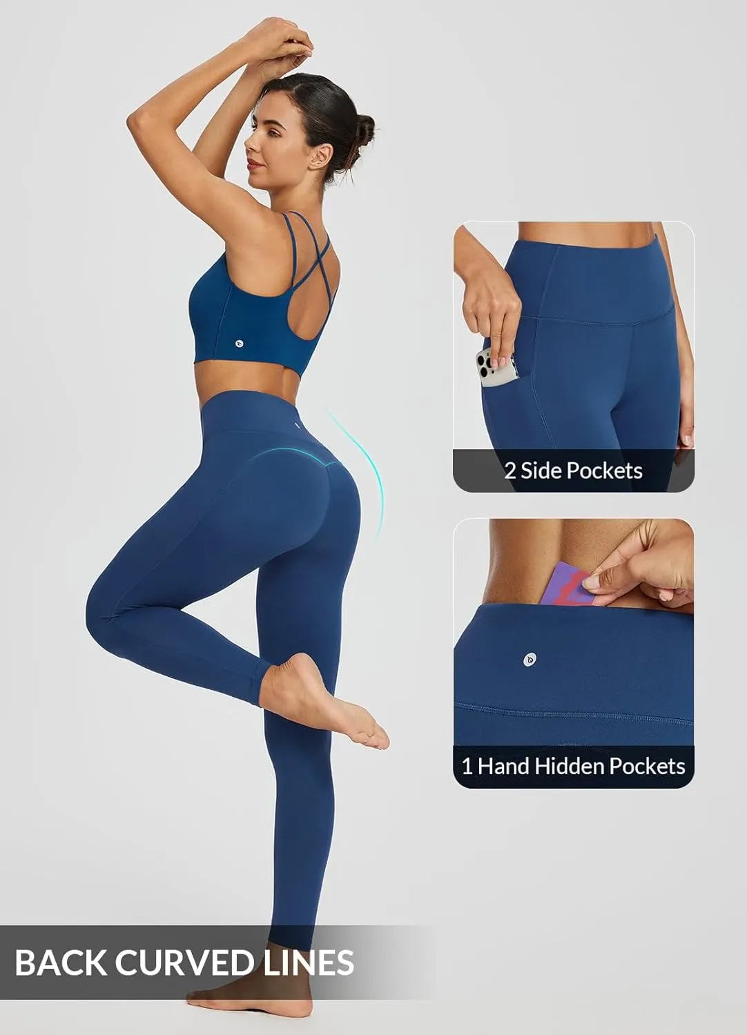 baleaf 7/8 Workout Leggings with Pockets for Women High Waisted Tummy Control Plus Size Yoga Pants for Running Gym Athletic