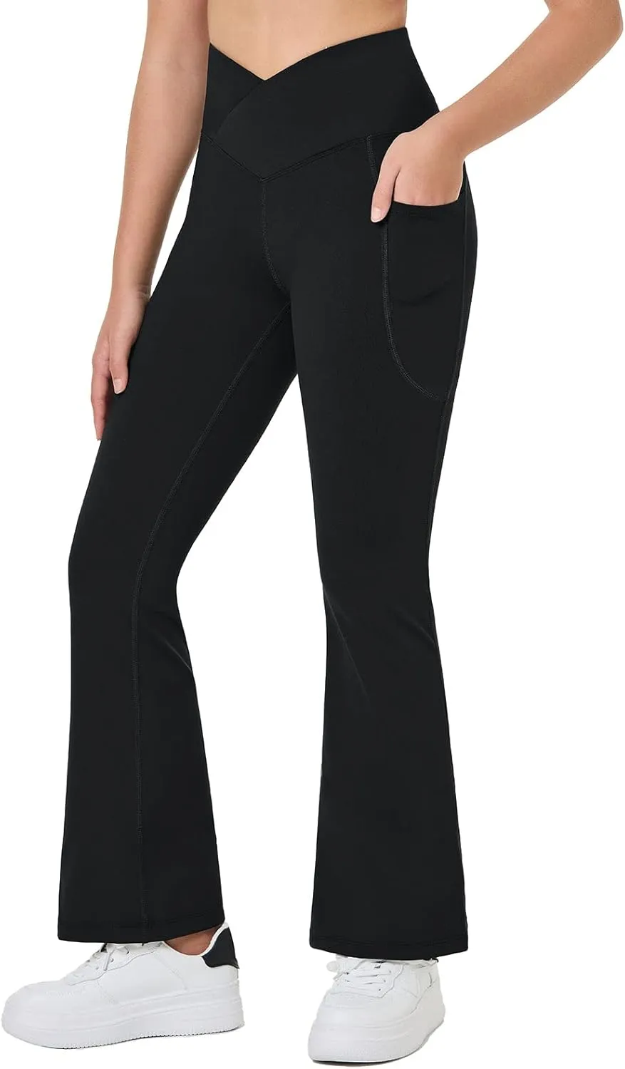 baleaf Girls' Flare Leggings Cross High Waisted Bootcut Yoga Dance Pants Kids Bell Bottoms Leggings with Pockets