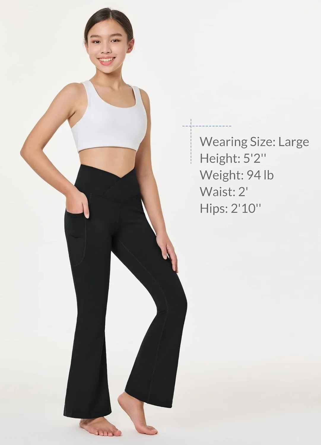 baleaf Girls' Flare Leggings Cross High Waisted Bootcut Yoga Dance Pants Kids Bell Bottoms Leggings with Pockets