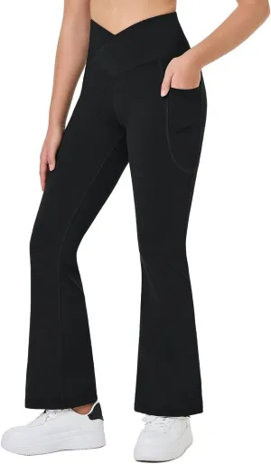 baleaf Girls' Flare Leggings Cross High Waisted Bootcut Yoga Dance Pants Kids Bell Bottoms Leggings with Pockets