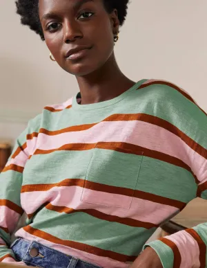 Boxy Jersey Tee-Duck Egg/ Coconut Stripe