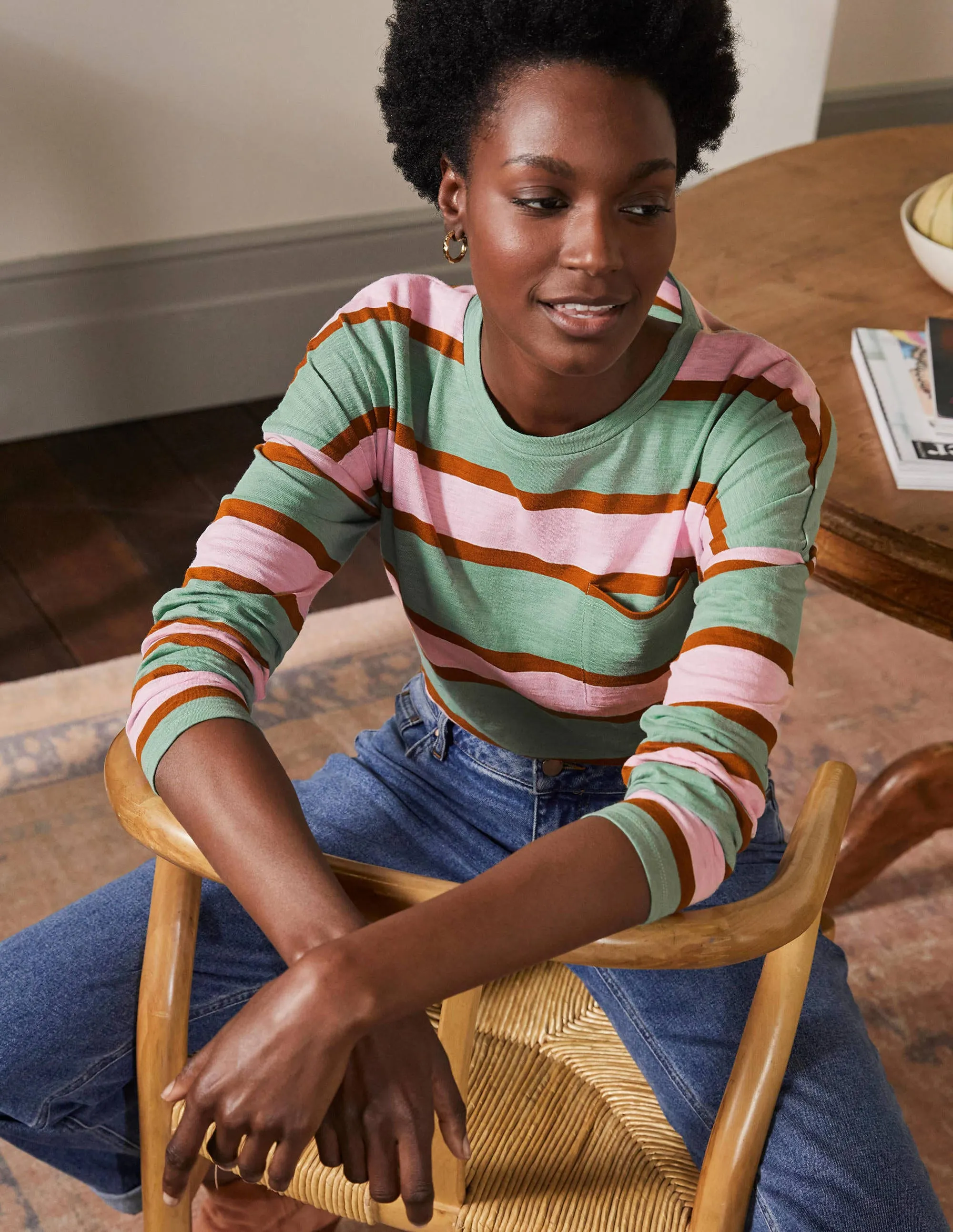Boxy Jersey Tee-Duck Egg/ Coconut Stripe