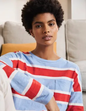 Boxy Jersey Tee-Frosted Blue/ Red Stripe