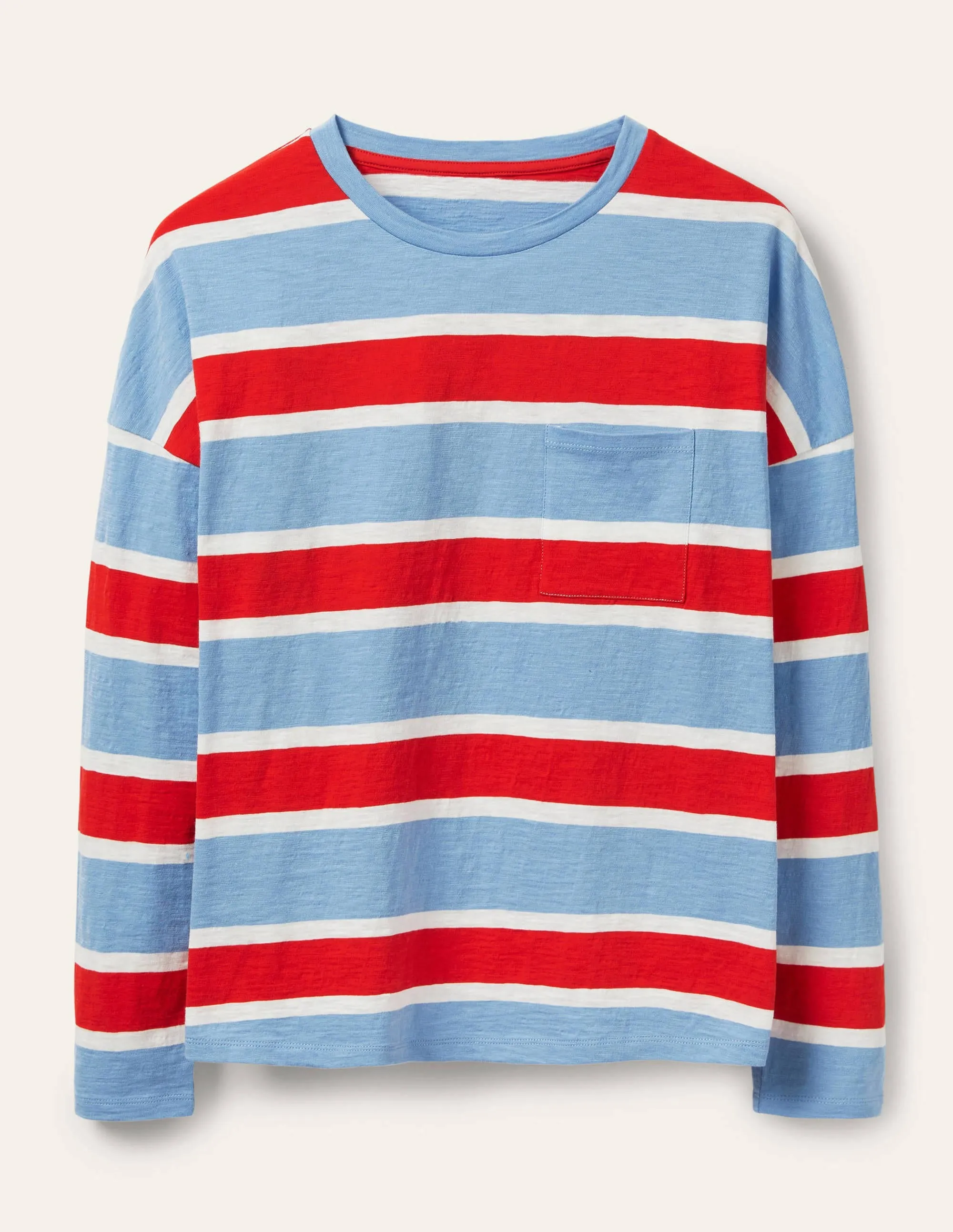 Boxy Jersey Tee-Frosted Blue/ Red Stripe