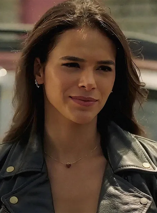 BRUNA MARQUEZINE BLUE BEETLE LEATHER JACKET