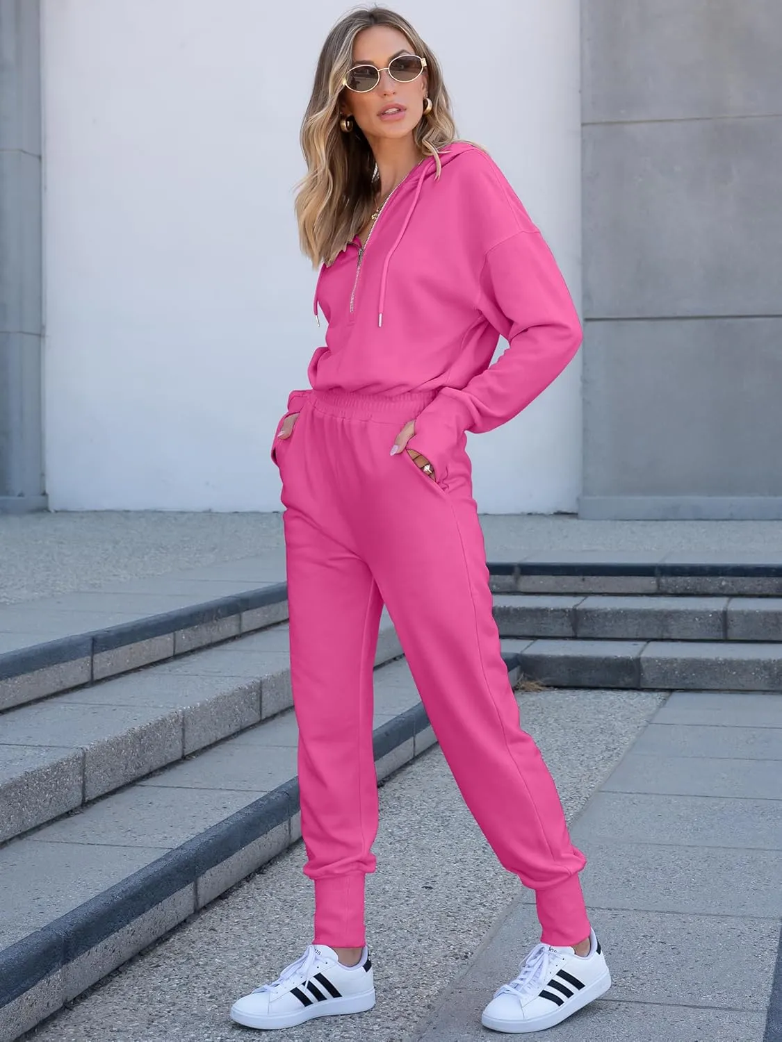 Caracilia Jumpsuits for Women Fall Casual Sweatsuits Long Sleeve Zip Sweatshirts Jogger Sweatpants One Piece Romper Outfits