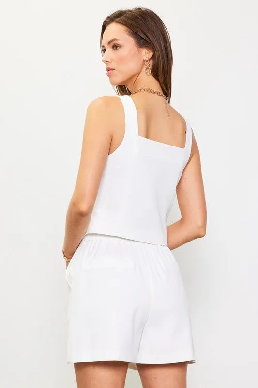 Carlyle Pintuck Hi Waist Shorts - White
