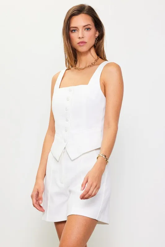 Carlyle Pintuck Hi Waist Shorts - White