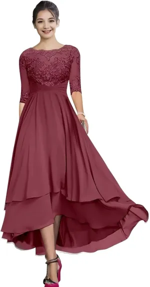 Chiffon Mother of The Bride Dress for Wedding Tea Length Formal Evening Gown 1/2 Sleeves Wedding Guest Dress
