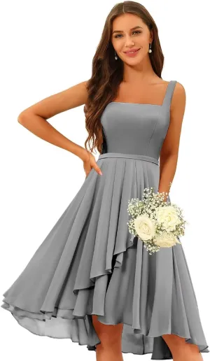 Chiffon Square Neck Short Bridesmaid Dresses for Women 2025 Flowy Formal Dress QA230