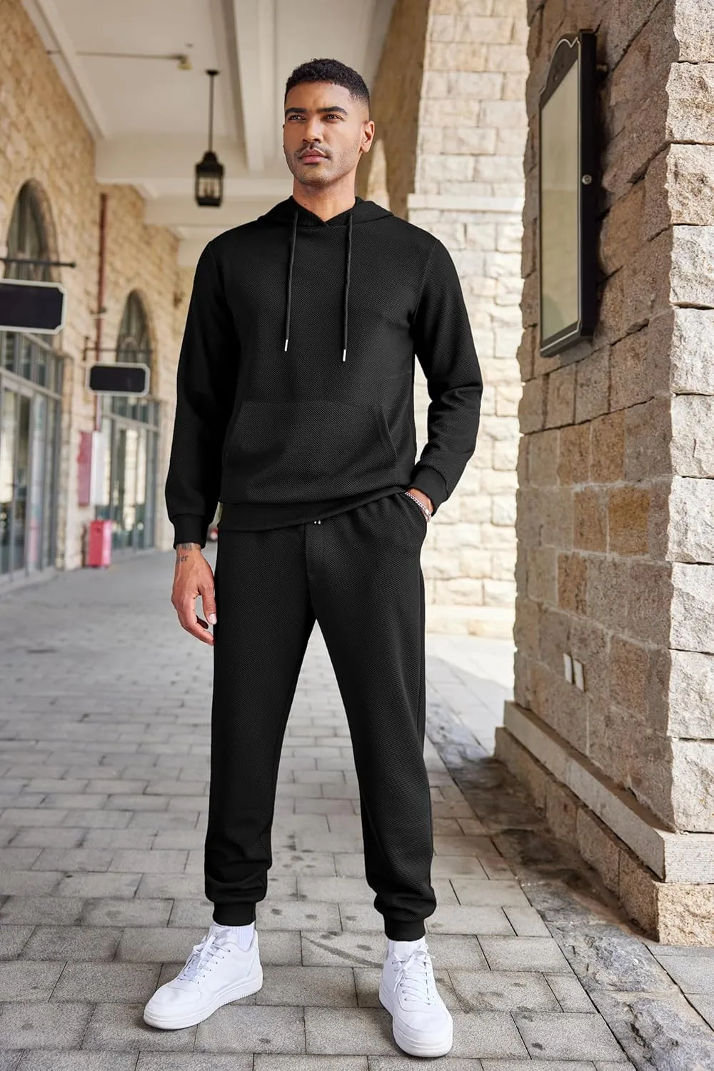 COOFANDY Men's Tracksuits 2 Pieces Waffle Hoodies Sweatsuit Sets Sports Jogging Suit Set