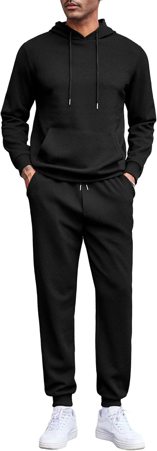 COOFANDY Men's Tracksuits 2 Pieces Waffle Hoodies Sweatsuit Sets Sports Jogging Suit Set