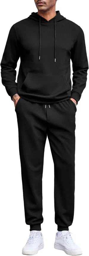 COOFANDY Men's Tracksuits 2 Pieces Waffle Hoodies Sweatsuit Sets Sports Jogging Suit Set