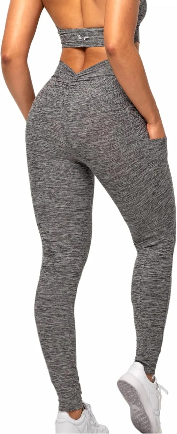 Danysu V Back Scrunch Butt Leggings for Women Soft High Waisted Booty Tights Workout Gym Yoga Pants