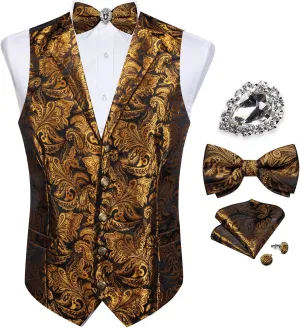 DiBanGu Men's Vest with Bow Tie with Tie Ring 5PCS Suit Vest and Bow Tie Handkerchief Cufflinks Set Formal