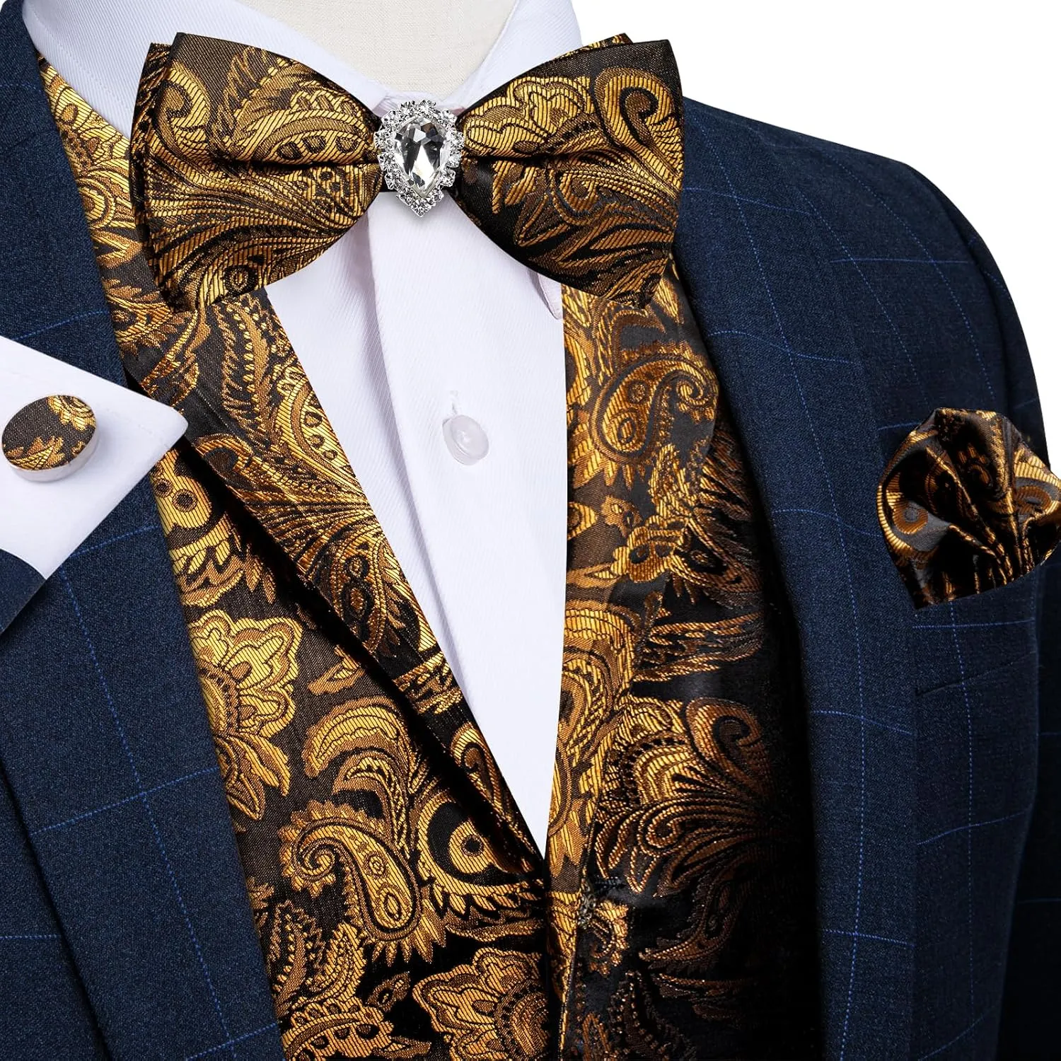 DiBanGu Men's Vest with Bow Tie with Tie Ring 5PCS Suit Vest and Bow Tie Handkerchief Cufflinks Set Formal