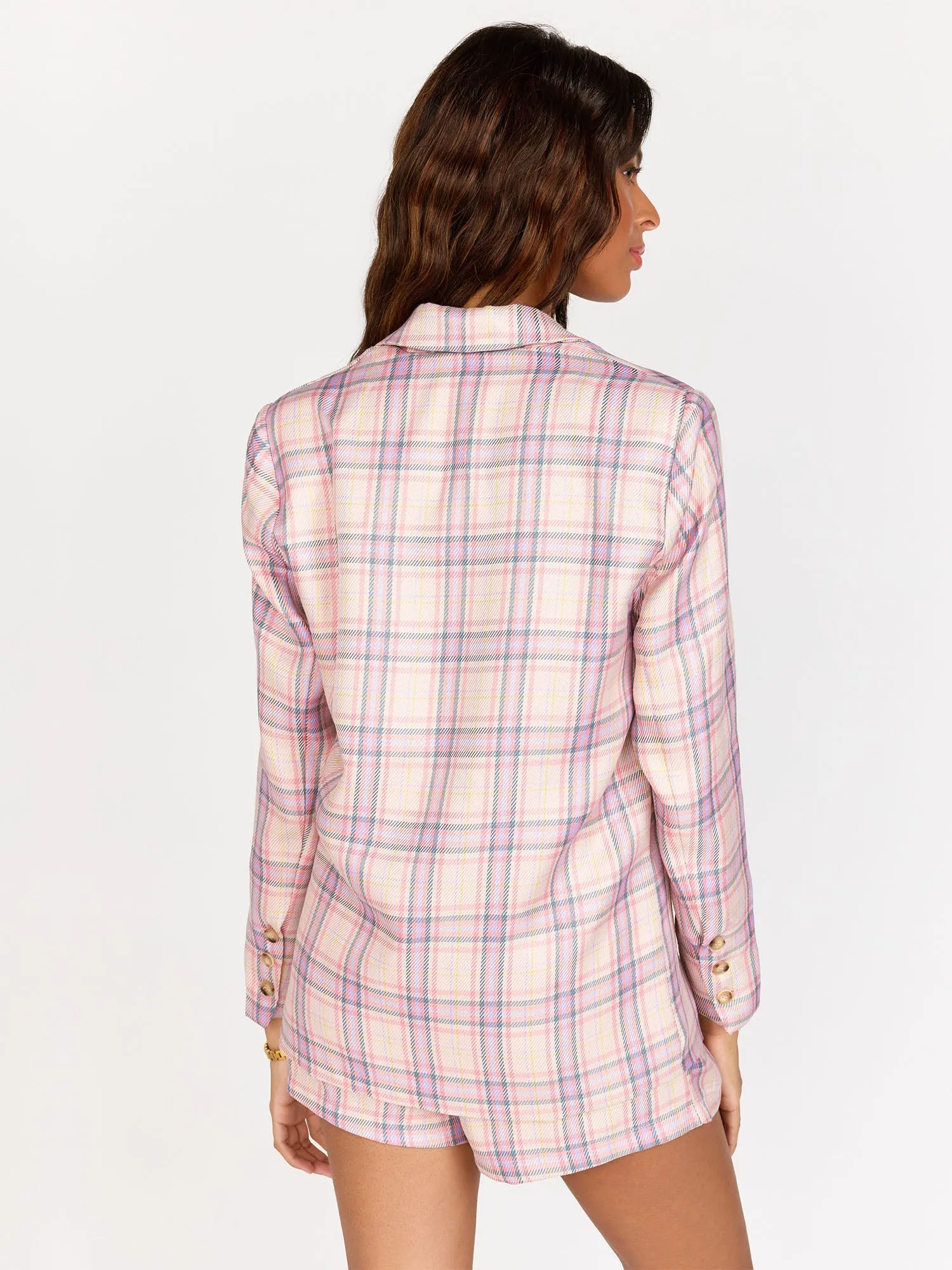 Double-Breasted Pastel Plaid Blazer - Fanco