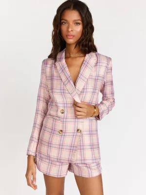 Double-Breasted Pastel Plaid Blazer - Fanco