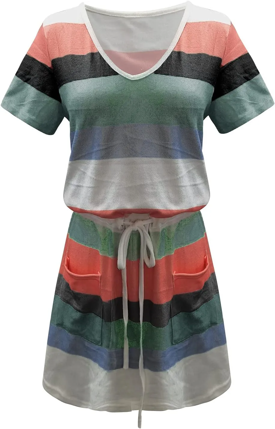 Dresses for Women 2023, Trendy Striped Beach Cover Up Boho Mini Dress Summer Casual Tunic Dress with Pockets