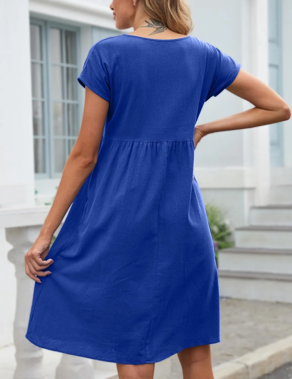 Dresses for Women Casual Cap Sleeve Boat Neck Tshirt Dress Midi Dress with Pockets Hawaiian Dresses for Women