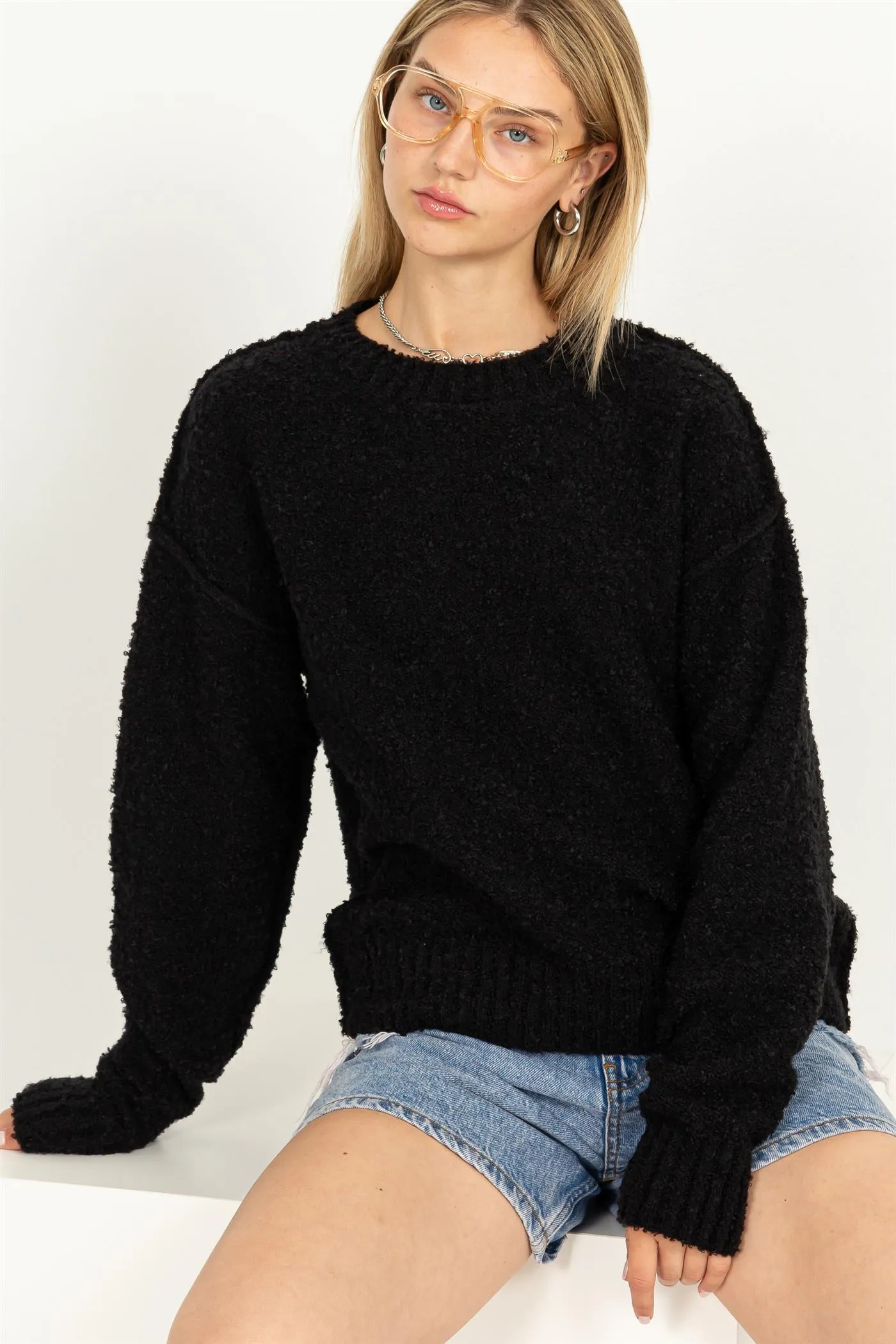 DZ23F067-Drop Shoulders Seam-detail Sweater
