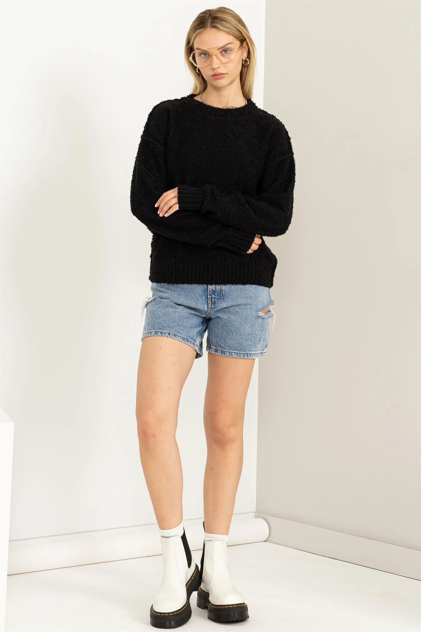 DZ23F067-Drop Shoulders Seam-detail Sweater