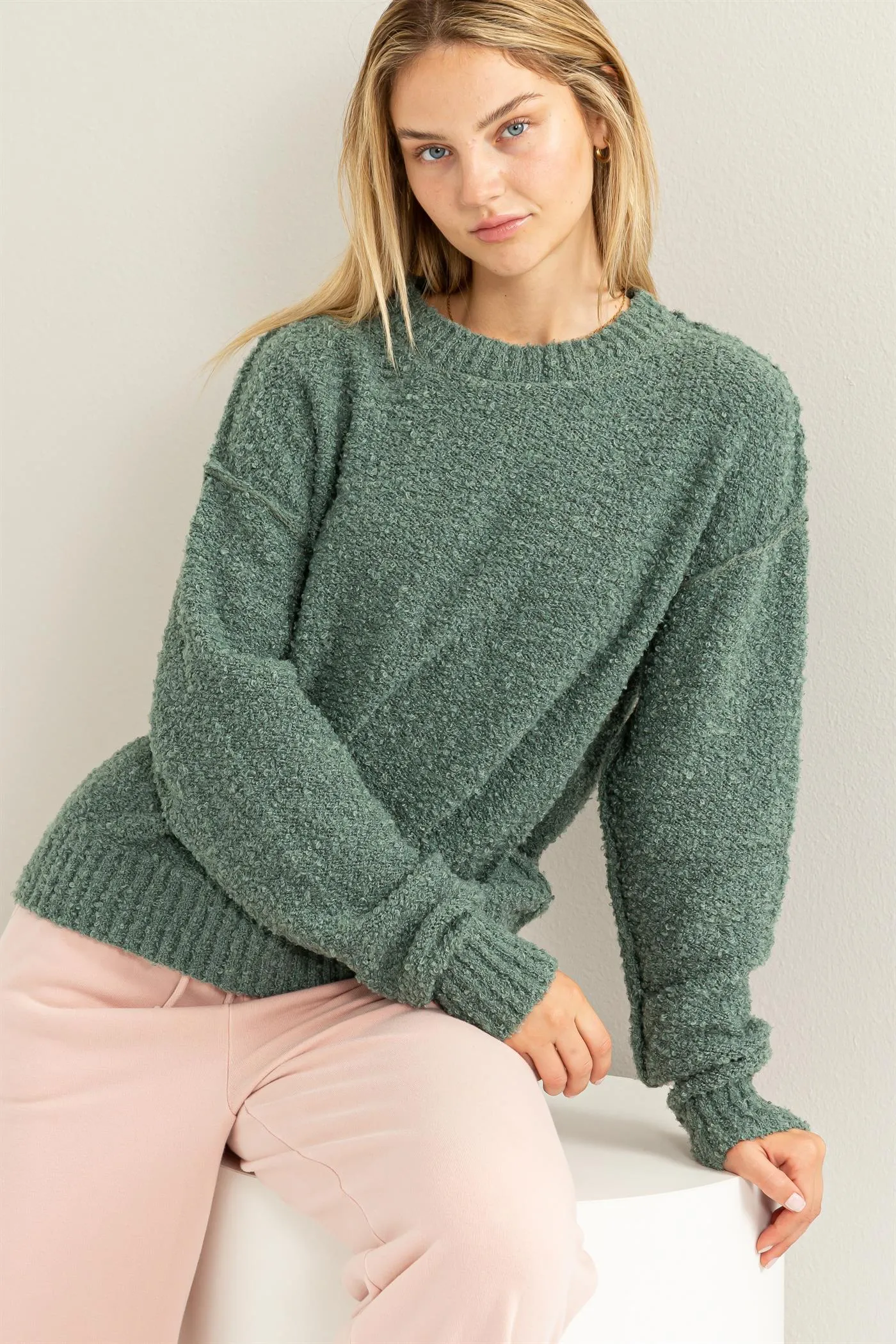 DZ23F067-Drop Shoulders Seam-detail Sweater