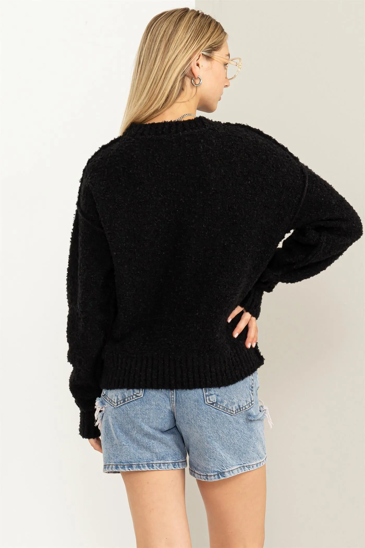 DZ23F067-Drop Shoulders Seam-detail Sweater