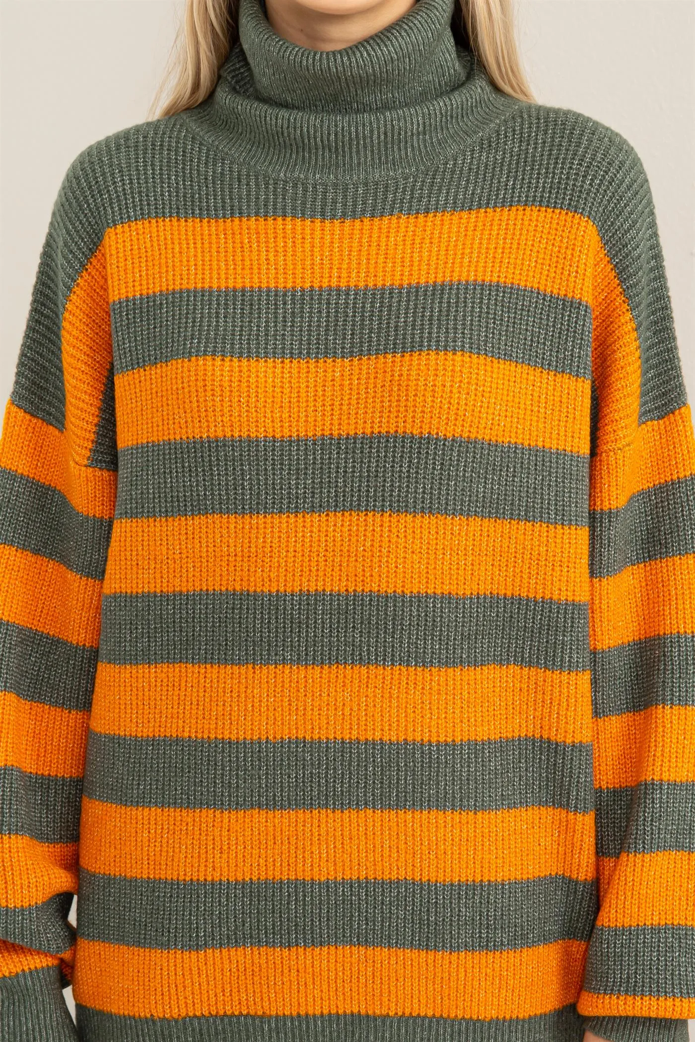 DZ23F079-Flawless Striped Turtleneck Sweater