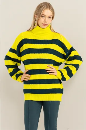 DZ23F079-Flawless Striped Turtleneck Sweater
