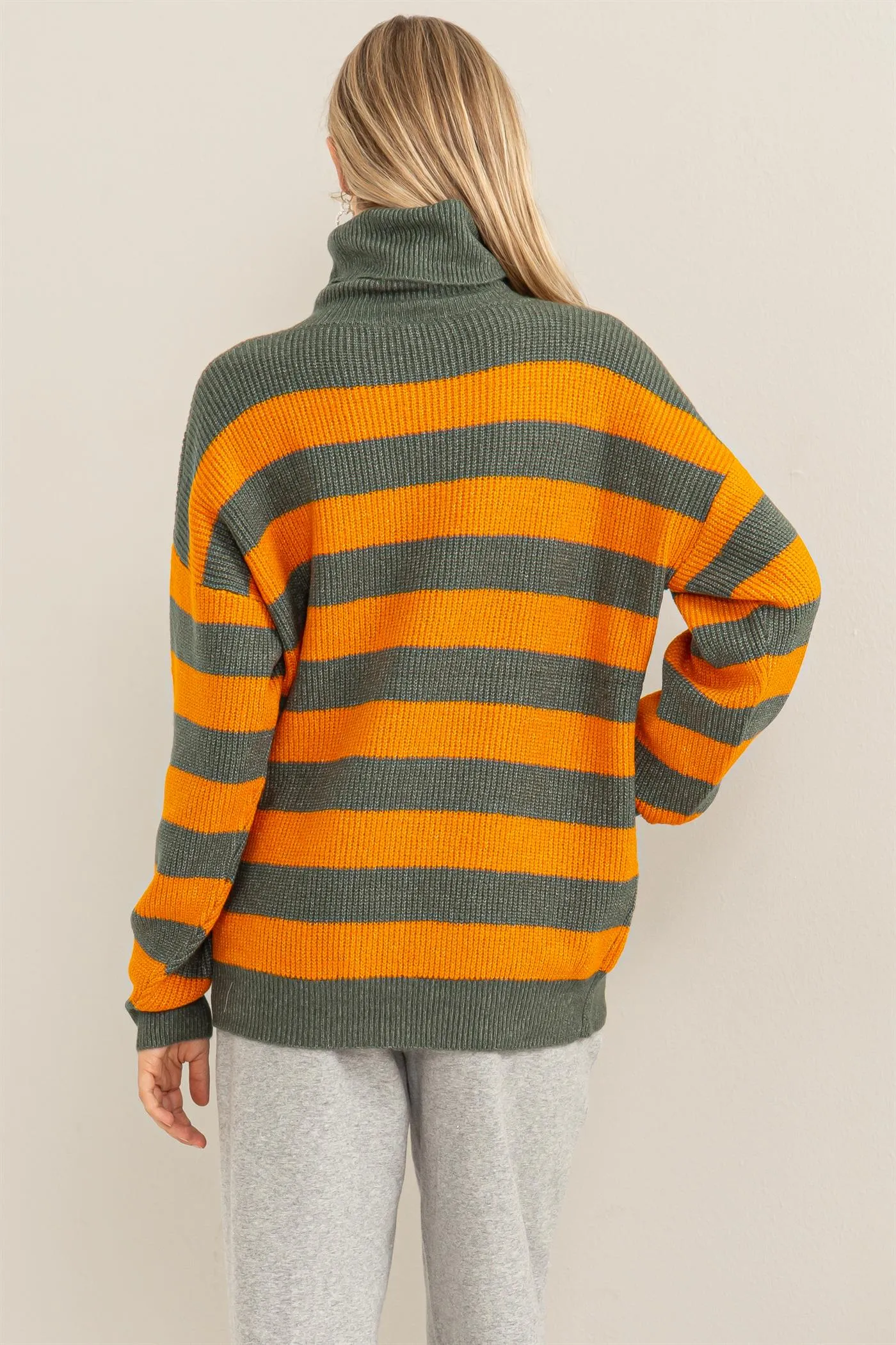 DZ23F079-Flawless Striped Turtleneck Sweater