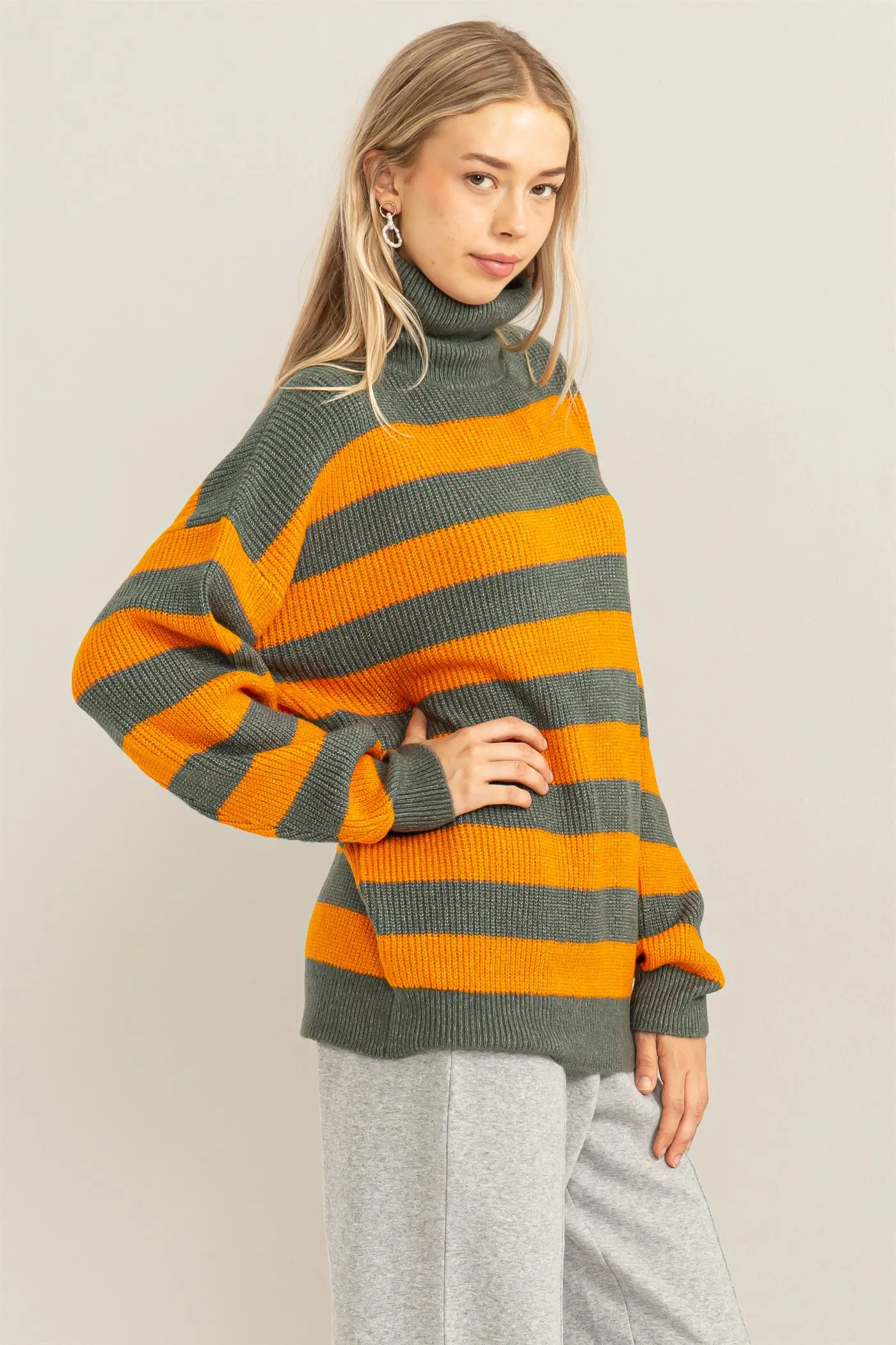 DZ23F079-Flawless Striped Turtleneck Sweater