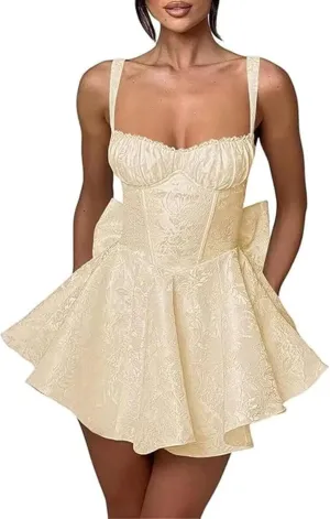 Embroidery Satin Short Homecoming Dresses Spaghetti Straps Puffy Mini Cocktail Party Gowns with Bow Back