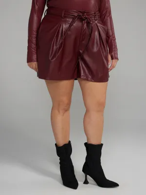 Fashion To Figure - Faux Leather Belted Shorts