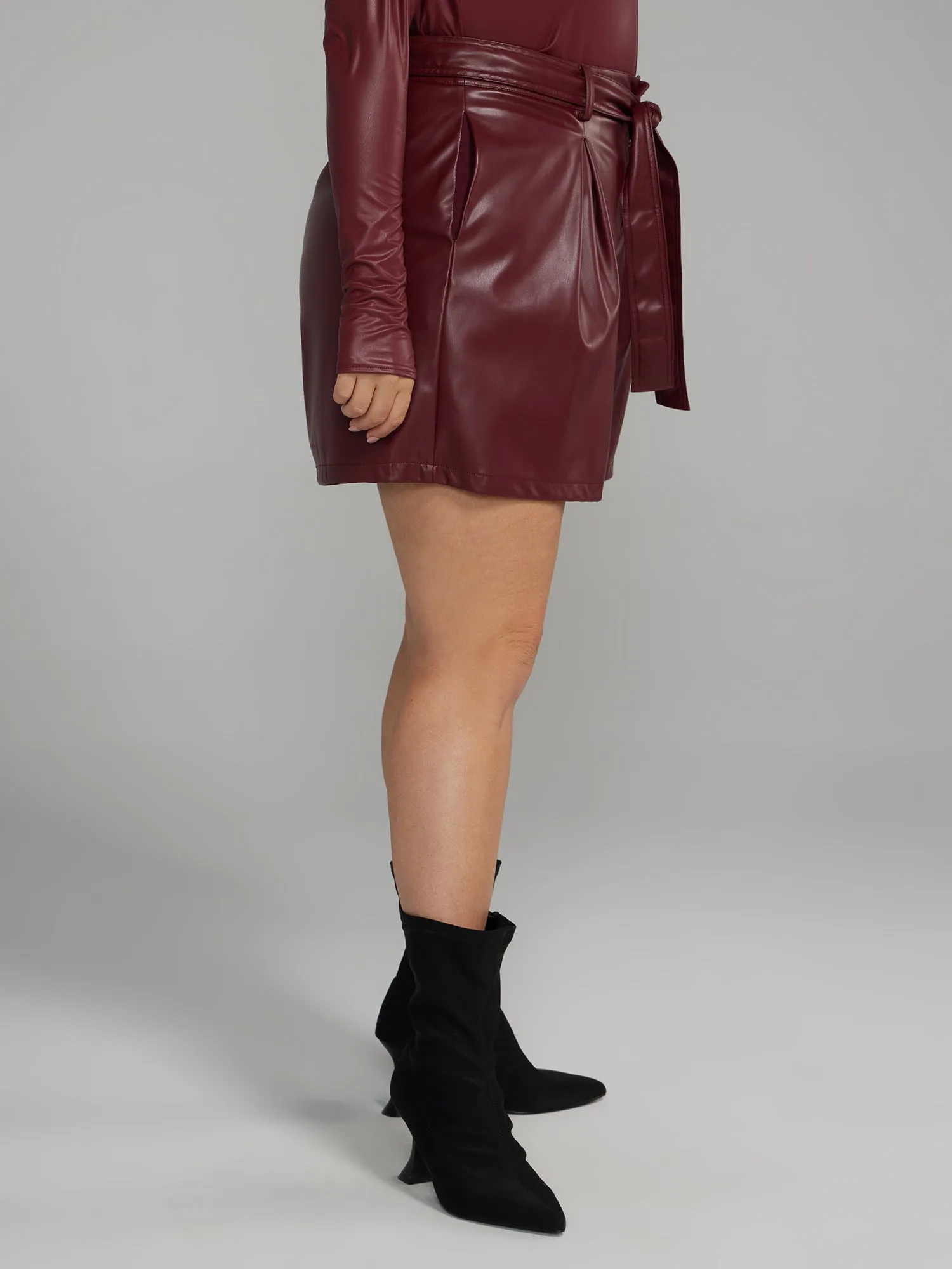 Fashion To Figure - Faux Leather Belted Shorts