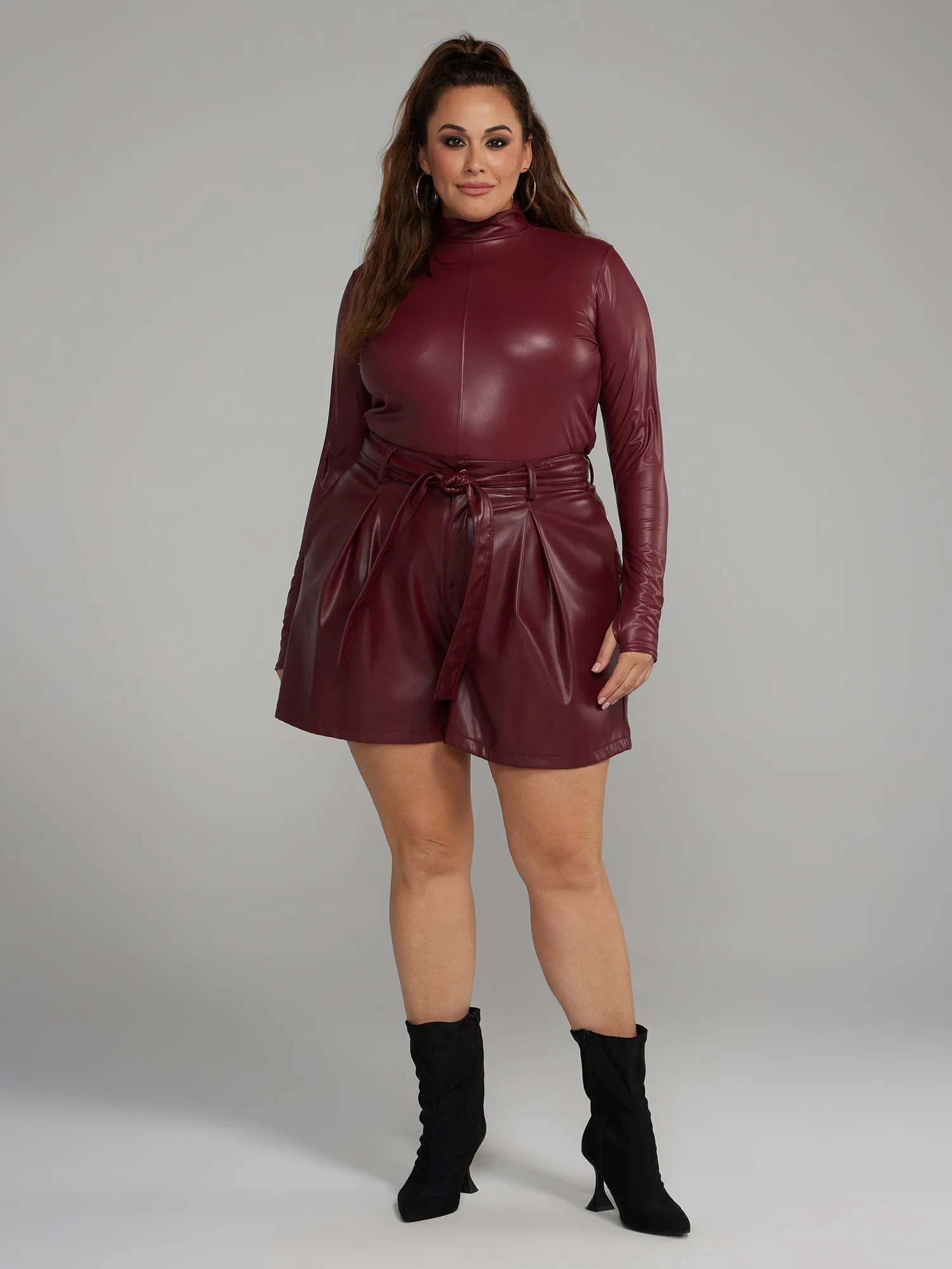 Fashion To Figure - Faux Leather Belted Shorts