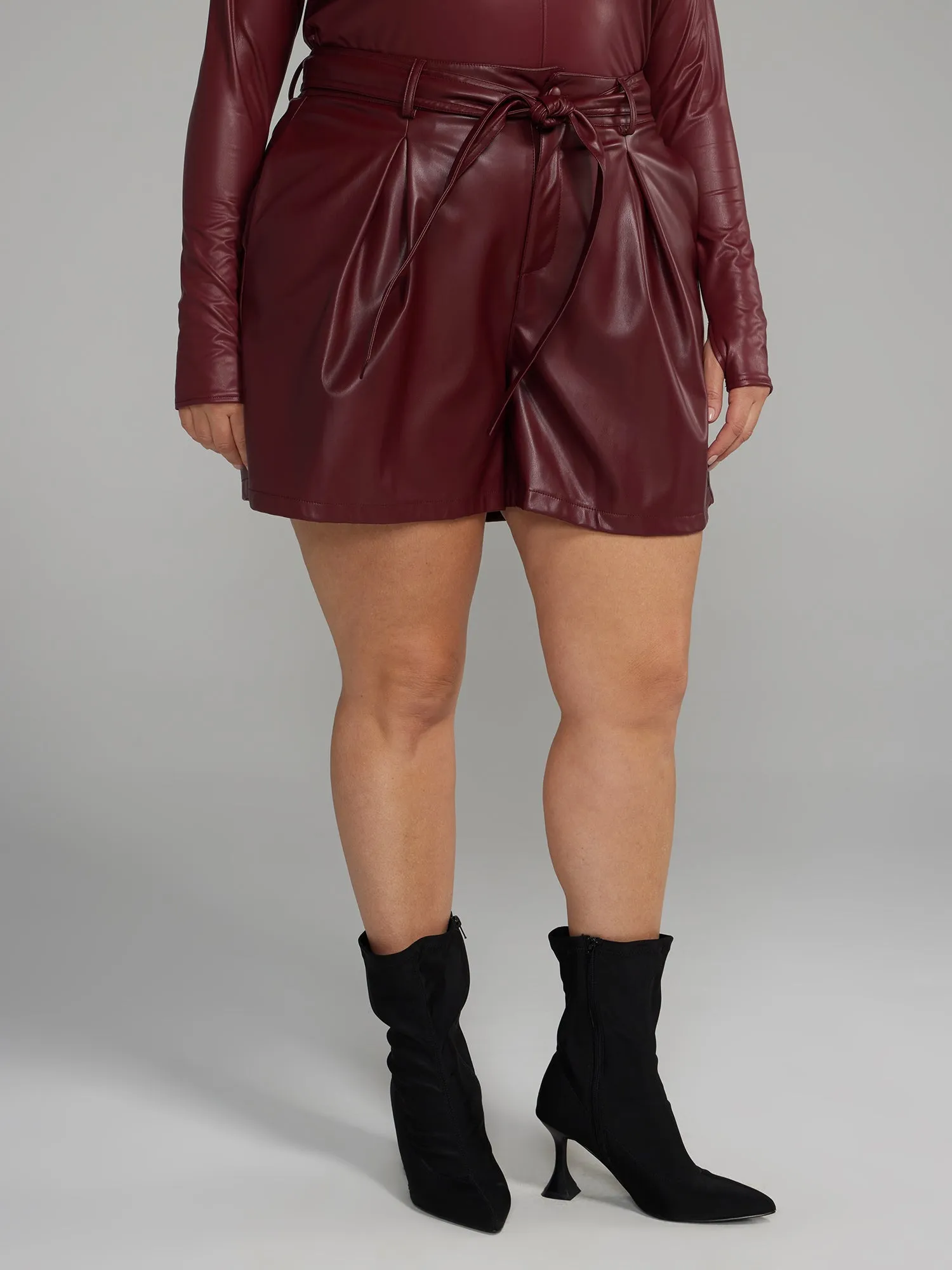 Fashion To Figure - Faux Leather Belted Shorts
