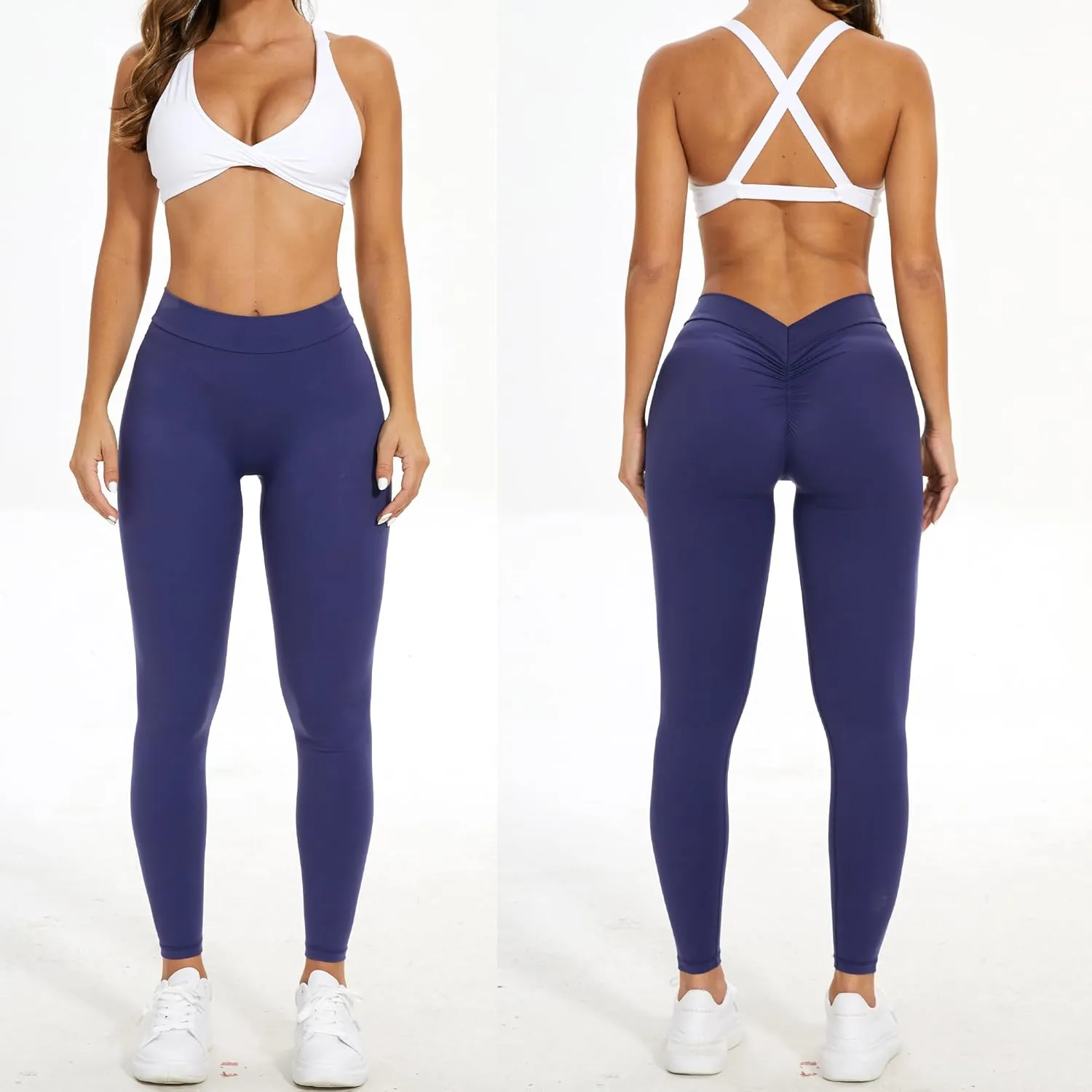 FITTOO V-Back Scrunch Butt Lift Leggings for Women High Waist Tummy Control Booty Gym Workout Yoga Pants