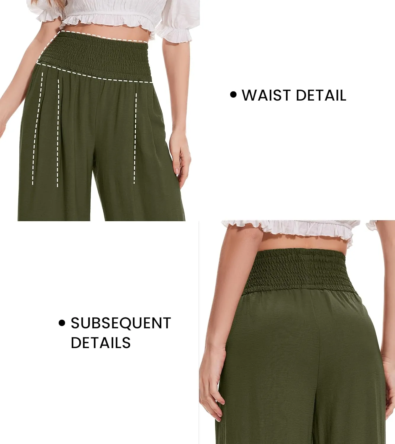 FUNYYZO Women Pull On Pants Elastic Waisted Casual Wide Leg Long Lounge Trousers with Pocket Beach Wear