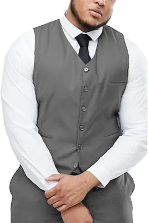 GATMSTZ Men's Classci Fit Suit Vest for Big Tall Formal V-Nect Waistcoat Plus Size