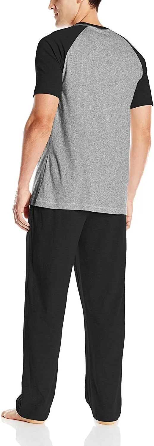 Hanes Men's Adult X-Temp Short Sleeve Cotton Raglan Shirt and Pants Pajamas Pjs Sleepwear Lounge Set