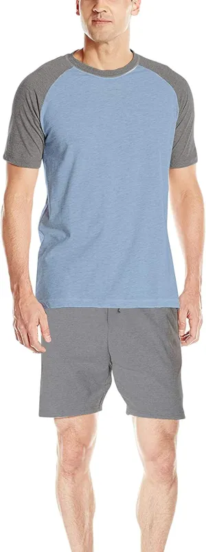 Hanes Men's Adult X-Temp Short Sleeve Cotton Raglan Shirt and Pants Pajamas Pjs Sleepwear Lounge Set