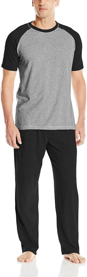 Hanes Men's Adult X-Temp Short Sleeve Cotton Raglan Shirt and Pants Pajamas Pjs Sleepwear Lounge Set